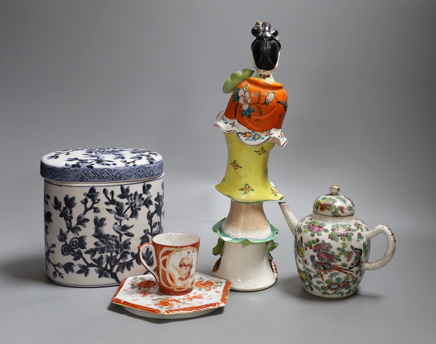 A group of mixed Asian ceramics, figurine 30 cms high